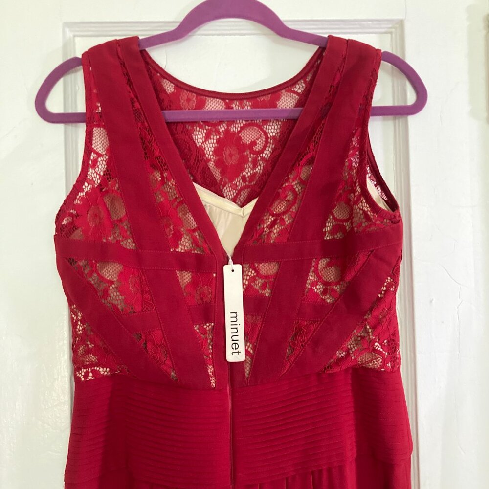 NWT Red Lace Detail Floor Length Formal Dress Size L Bridesmaid Gown - Picture 9 of 13